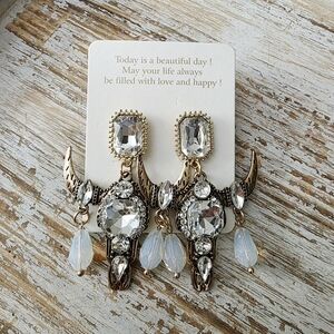 Elegant Crystal and Gold Drop Bull Earrings